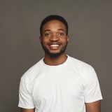 Facial expression, emotions, friendly black man smiling